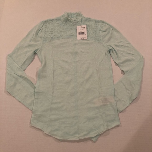NWT Free People Caroline long-sleeve top, size S, iced aqua - Picture 4 of 13